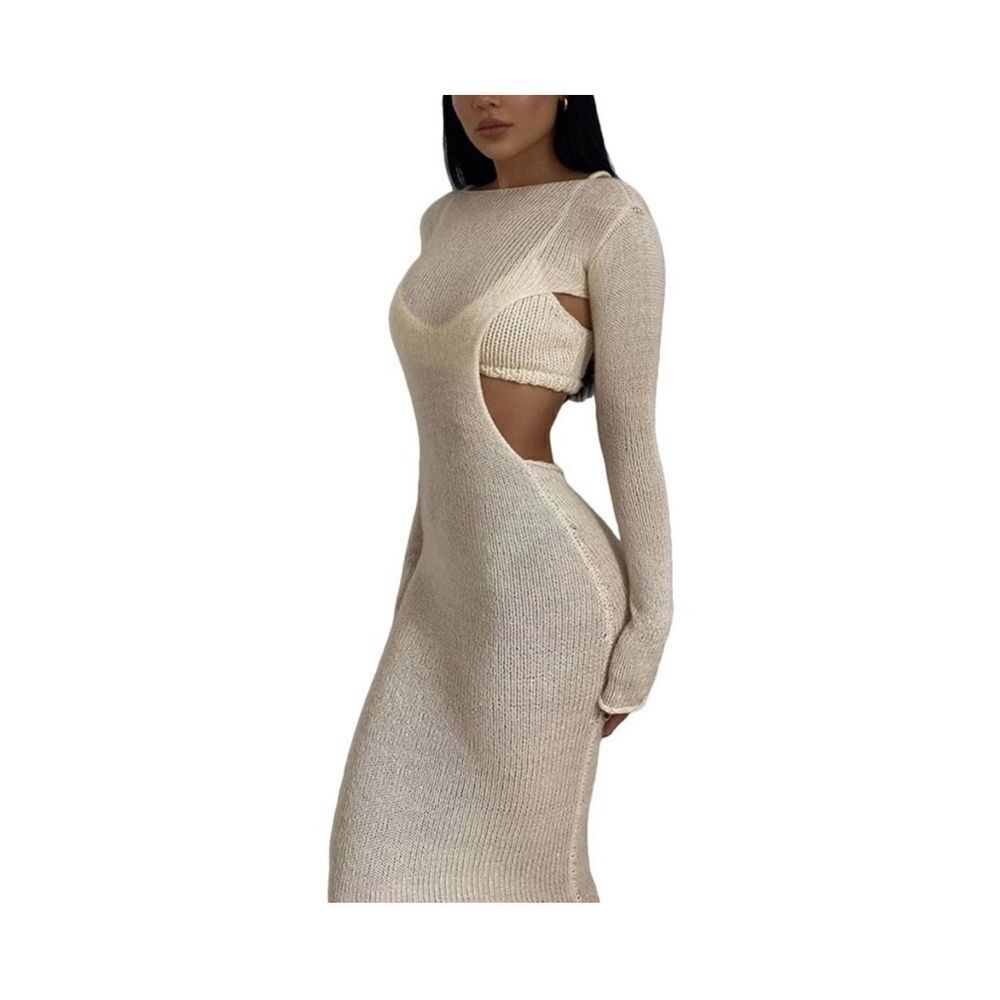 ❤️Musuos Knit Long Sleeve Bodycon Backless Slim Fit Long Dress Set